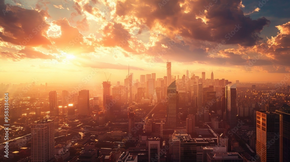 Fototapeta premium Lots of buildings, beautiful sky, sunshine.