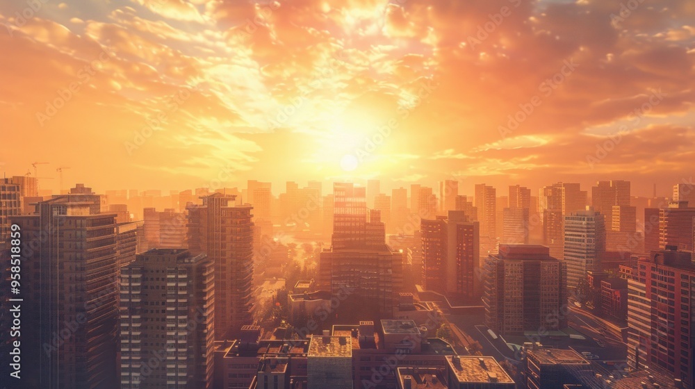 Fototapeta premium Lots of buildings, beautiful sky, sunshine.