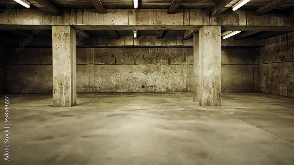 Empty urban concrete basement parking area Empty urban concrete basement parking area