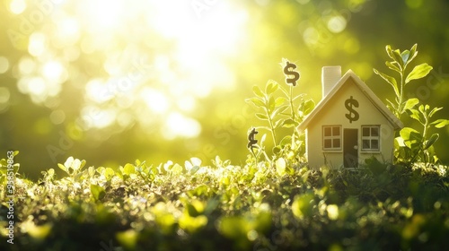 Wallpaper Mural A serene garden with a small house and dollar signs sprouting like plants, representing how passive income and frugal living lead to financial freedom. Torontodigital.ca