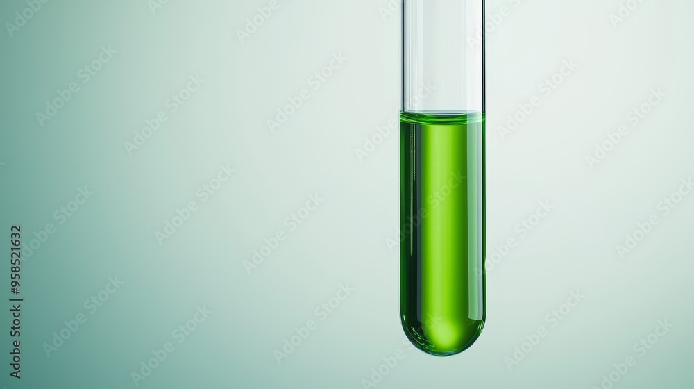 Test tube containing a green liquid with suspended particles, being studied by a researcher, symbolizing cutting-edge research in biochemistry Test tube containing a green liquid with suspended particles, being studied by a researcher, symbolizing cutting-edge research in biochemistry