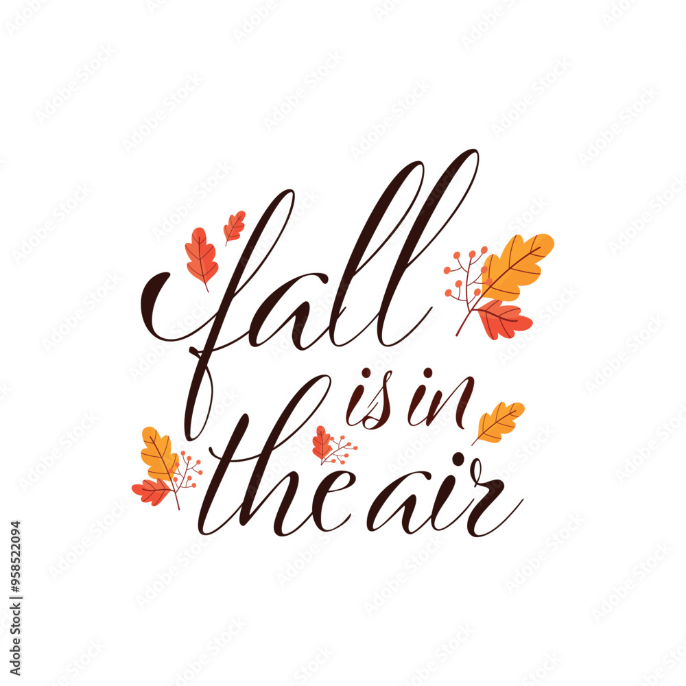 Autumn vibes. Seasonal square template with motivation quote and chestnut leaf in minimalist style. Hand drawn lettering. Autumn design for banners, posters, cards, invitations. Vector illustration.