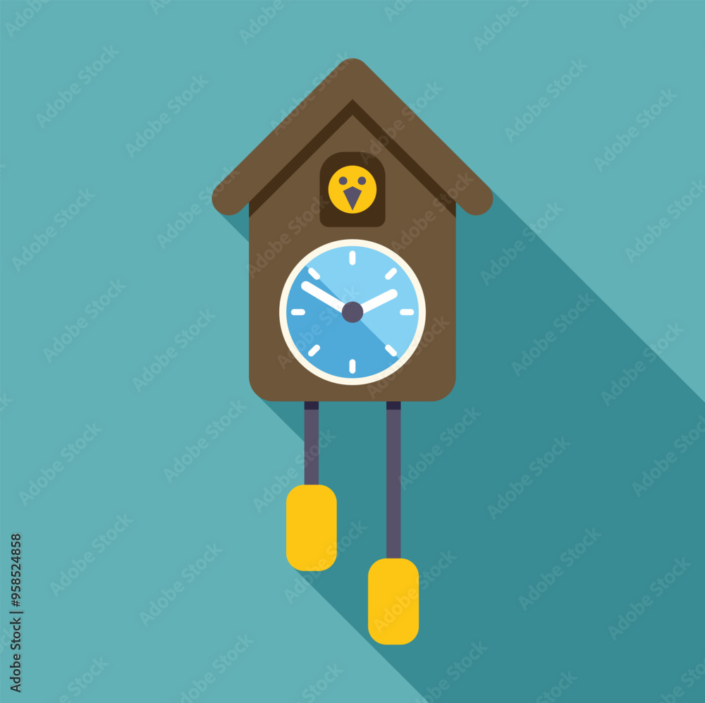 Cuckoo clock with a long shadow on a teal background Cuckoo clock with a long shadow on a teal background