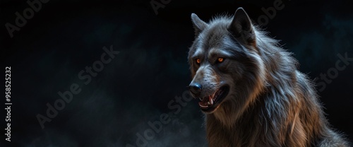 a bewitching werewolf with an enchanting sheen becomes the focal point of a haunting long exposure photograph. The subject of this captivating image is a werewolf, portrayed as lustrous and radiant photo