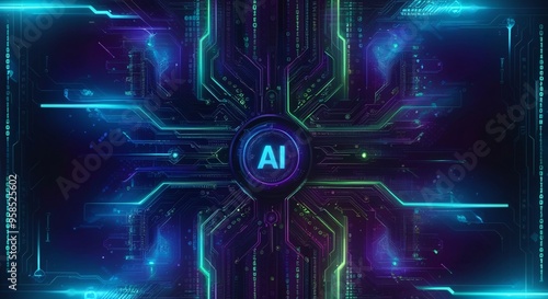 Abstract blue background with glowing rays suggesting energy and movement in space