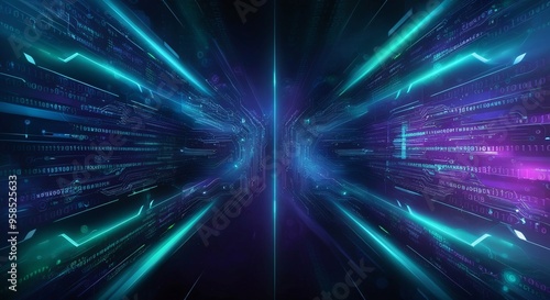 Abstract blue background with glowing rays suggesting energy and movement in space