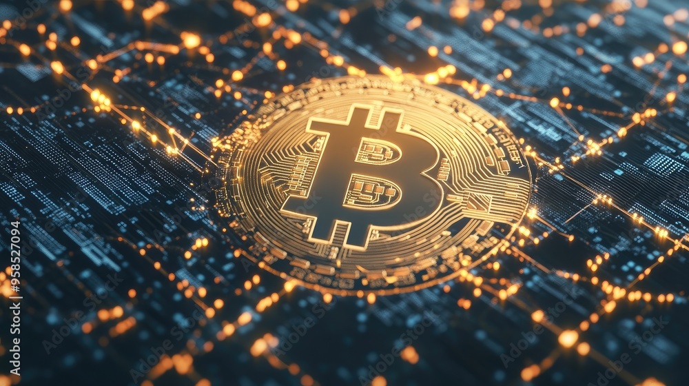 A stylized Bitcoin logo overlaid with blockchain connections and market graphs, illustrating the dynamic nature of cryptocurrency A stylized Bitcoin logo overlaid with blockchain connections and market graphs, illustrating the dynamic nature of cryptocurrency
