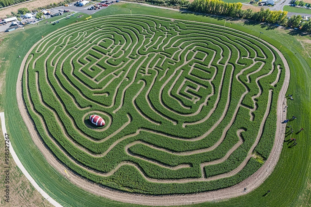 Aerial view of a large corn maze in the shape of a heart. Aerial view of a large corn maze in the shape of a heart.