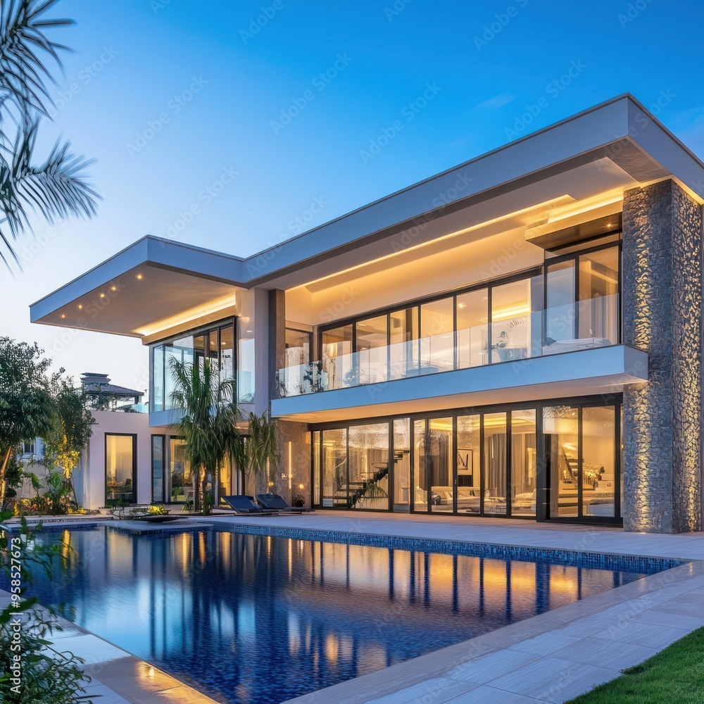 Fototapeta premium Beautiful luxury property with modern architectural design 