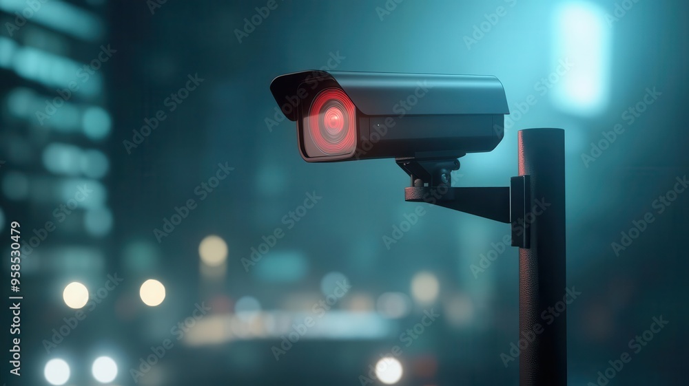 Automated security tower, holographic CCTV feed, futuristic city, hightech defense Automated security tower, holographic CCTV feed, futuristic city, hightech defense
