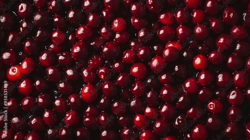 Close-up of a Cluster of Shiny Red Cherries