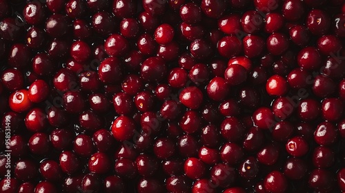 Close-up of a Cluster of Shiny Red Cherries photo