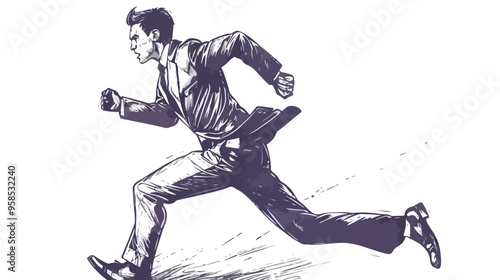 Young Businessman in Suit Running in a Hurry Handdraw