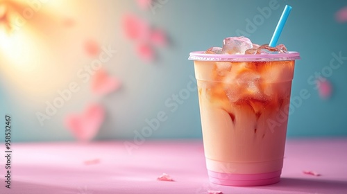 Iced Coffee with a Pink Background