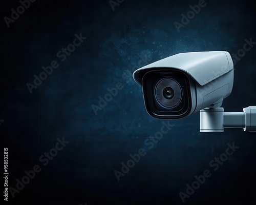 Smart CCTV system, facial recognition technology, holographic data overlay, modern security