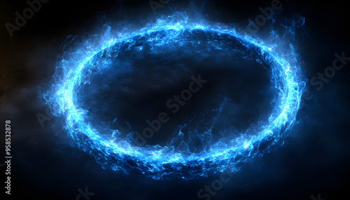 “A Blue Glowing Light Ring on a Black Background with Sparkling Effects, Creating a Modern and Futuristic Visual, Evoking a Sense of Technology and Innovation” 