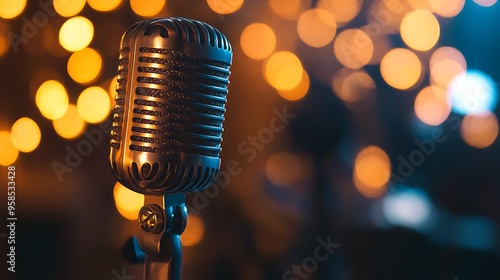 Vintage Microphone with Bokeh Lights