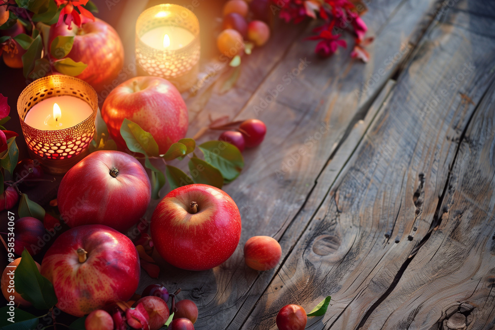 Rosh Hashanah, jewish new year holiday concept with traditional symbols, apples, honey, pomegranate. Rosh hashanah background. Rosh Hashanah, jewish new year holiday concept with traditional symbols, apples, honey, pomegranate. Rosh hashanah background.