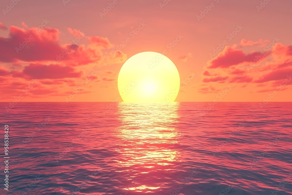 Stunning Sunset Over Tranquil Ocean Waters Stunning Sunset Over Tranquil Ocean Waters