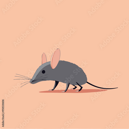 Illustration of a Cute Grey Mouse on a Soft Background