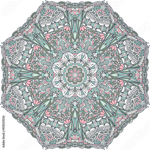 Design print in pastel colors. Abstract Mandala vintage ethnic ornamental element. Arabesque medallion design Indian textile medallion