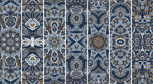 Ethnic vintage banner pattern set elegant print design. Geometric pattern bookmark psychedelic print.
