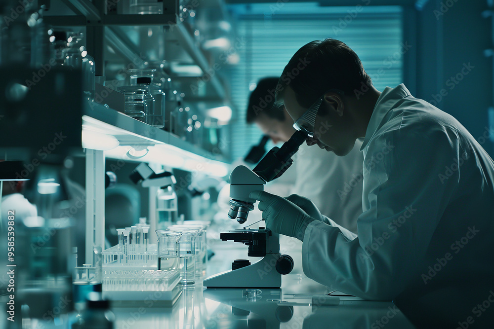 Medical Researchers Studying Disease Samples in Sterile Lab Setting Medical Researchers Studying Disease Samples in Sterile Lab Setting