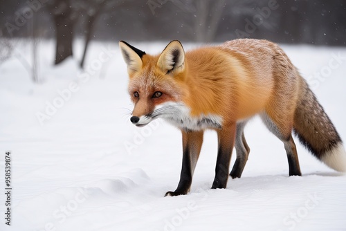 Charming Fox Discovering a Snowy Winter Landscape