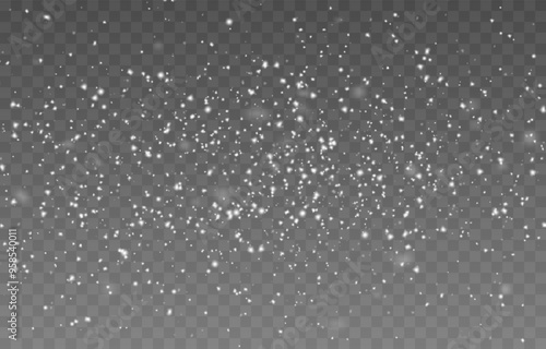 Vector snow on isolated transparent background. Snow png, snowflakes png. Snowfall, blizzard, winter. Snowy or Christmas background.
