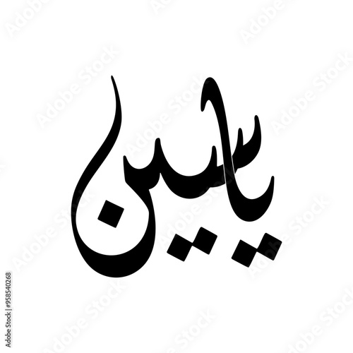 Yaseen Name in Arabic Diwani Calligraphy in black and white