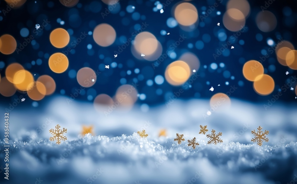 Enchanting Winter Scene with Snowflakes and Bokeh Lights Enchanting Winter Scene with Snowflakes and Bokeh Lights