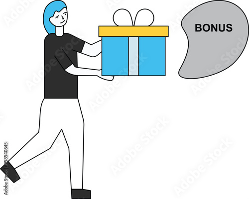 The girl is bringing a bonus box.