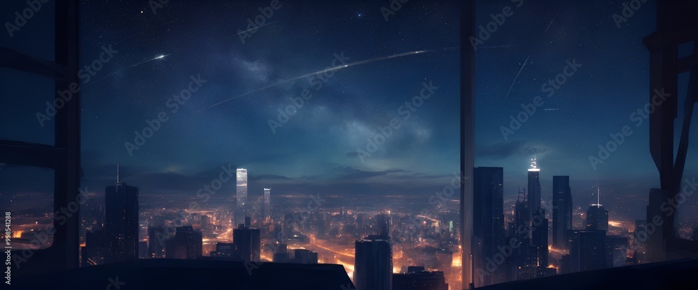 星空と大都市の風景 星空と大都市の風景