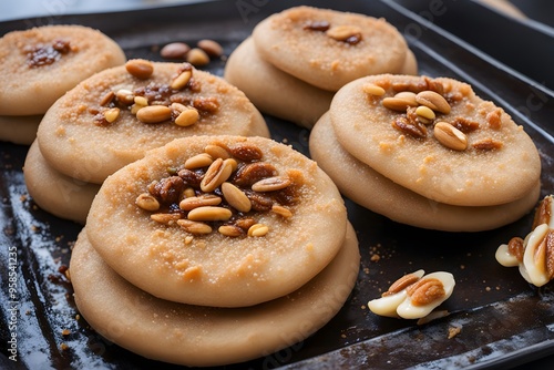 Korean hotteok filled with brown sugar honey and nuts served fresh off the griddle, AI Generated photo