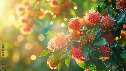 People growing rambutan in a beautiful garden