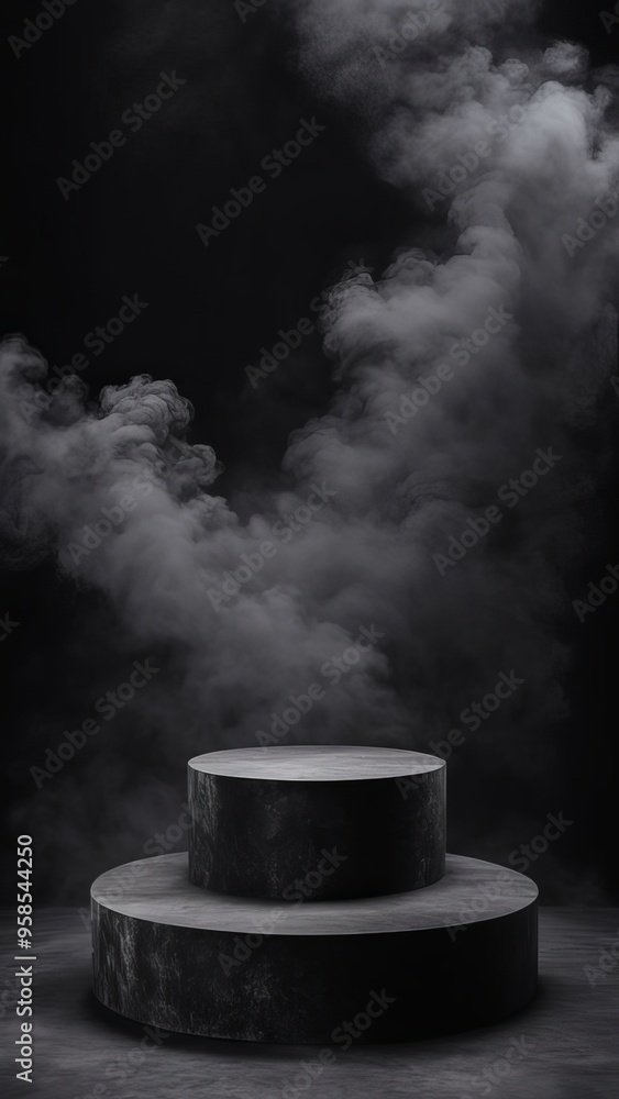 black podium on dark smoke background
black podium on dark smoke background