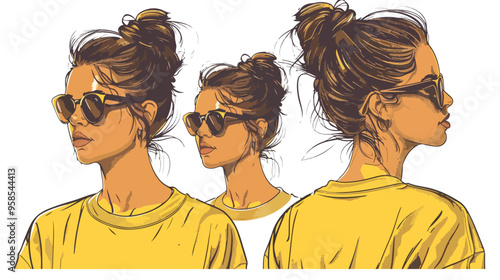 Stylish Young Girl in Sunglasses and Yellow Shirt