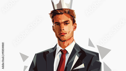 Young Handsome Businessman Wearing White Paper Crown