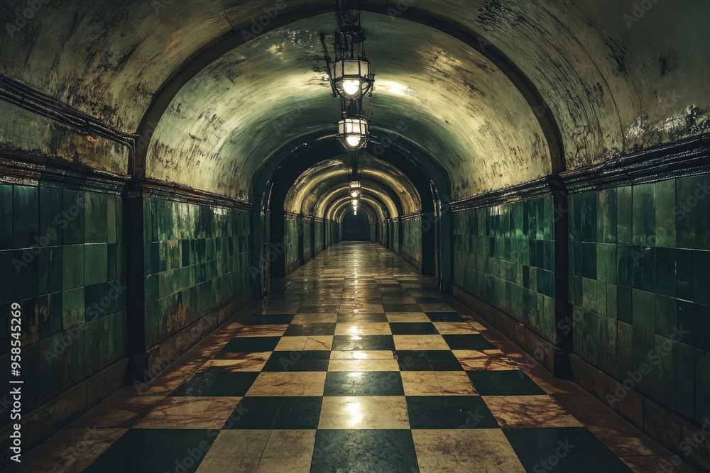 Dark and creepy old tunnel system leading to unknown destination Dark and creepy old tunnel system leading to unknown destination