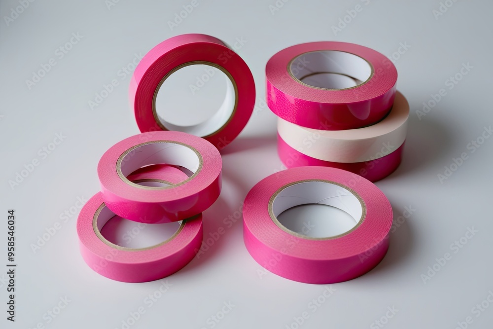 Pink Adhesive Sticky Tape Collection Isolated on White Background Pink Adhesive Sticky Tape Collection Isolated on White Background