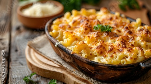 Homemade Baked Macaroni and Cheese with Crispy Golden Crust and Melted Cheese Topping