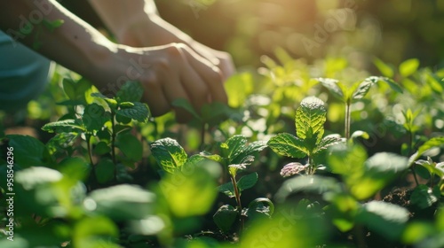 People plant cabbage flowers in a beautiful garden.