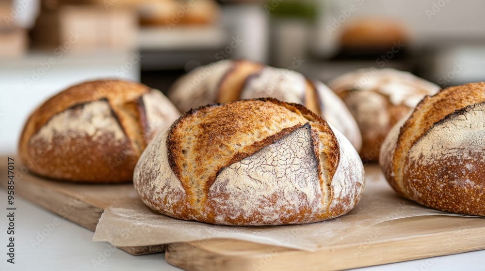 Freshly baked artisan bread loaves with a crispy crust, perfect for culinary projects and food photography. Freshly baked artisan bread loaves with a crispy crust, perfect for culinary projects and food photography.