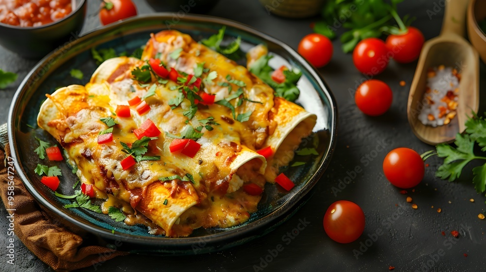 Mouthwatering Cheese Enchiladas with Spicy Sauce and Vibrant Toppings Mexican Cuisine Delight Mouthwatering Cheese Enchiladas with Spicy Sauce and Vibrant Toppings Mexican Cuisine Delight