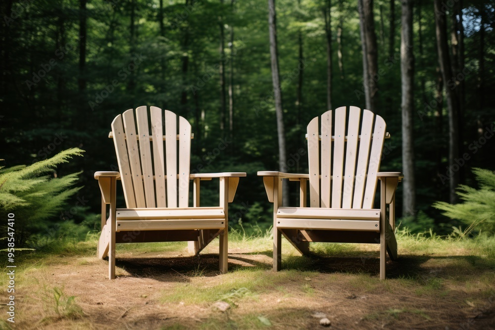 Adirondack chairs furniture outdoors woodland. Adirondack chairs furniture outdoors woodland.