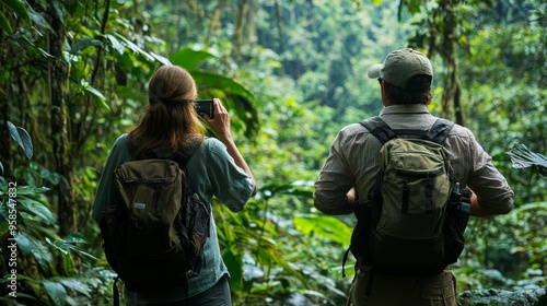 Wallpaper Mural Lush Rainforest with Wildlife Conservationists Tracking Endangered Species
 Torontodigital.ca