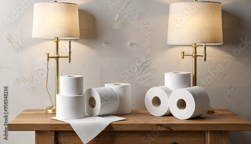 Rouleaux de papier toilette sous des lampes élégantes