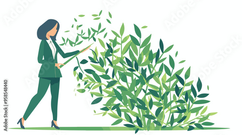 Young Businesswoman Cutting Plant Shaped Like Prohibition Sign