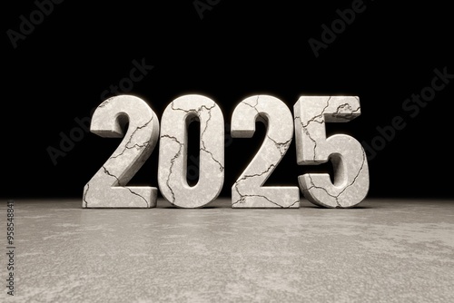 2025 calendar month cracked stone text design	