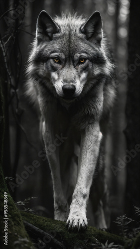 Lone wolf in a dense forest